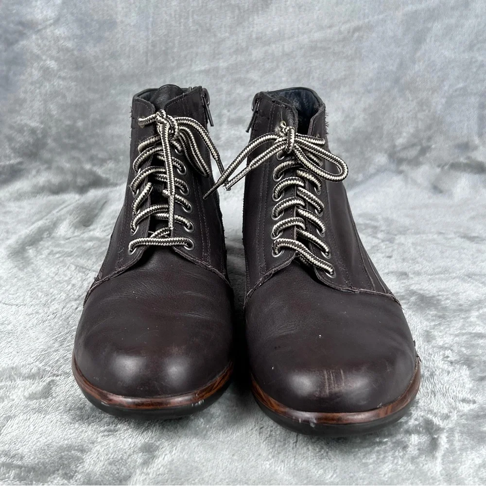 Naot Ankle Boots Womens EU 41 US 9 Brown Leather Lace Up Side Zip Preppy Classic
